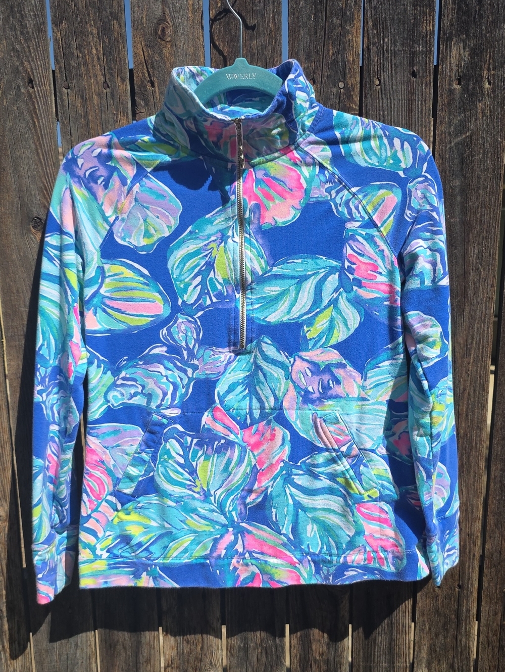 Lilly Pulitzer Blue & Pink Half-Zip Sweatshirt Pocket Pouch Tropical
